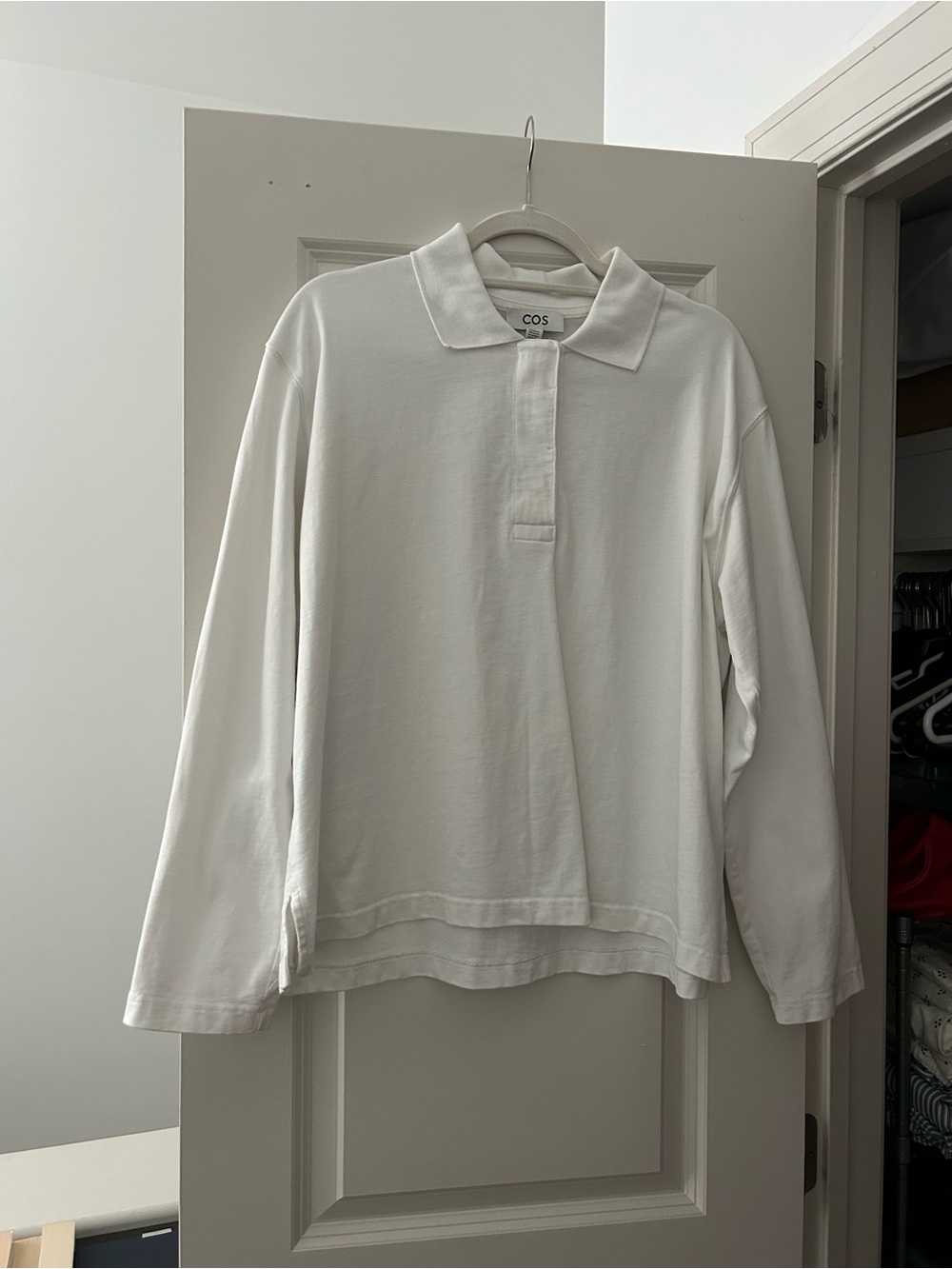 COS White Long-Sleeve Polo in White, size M